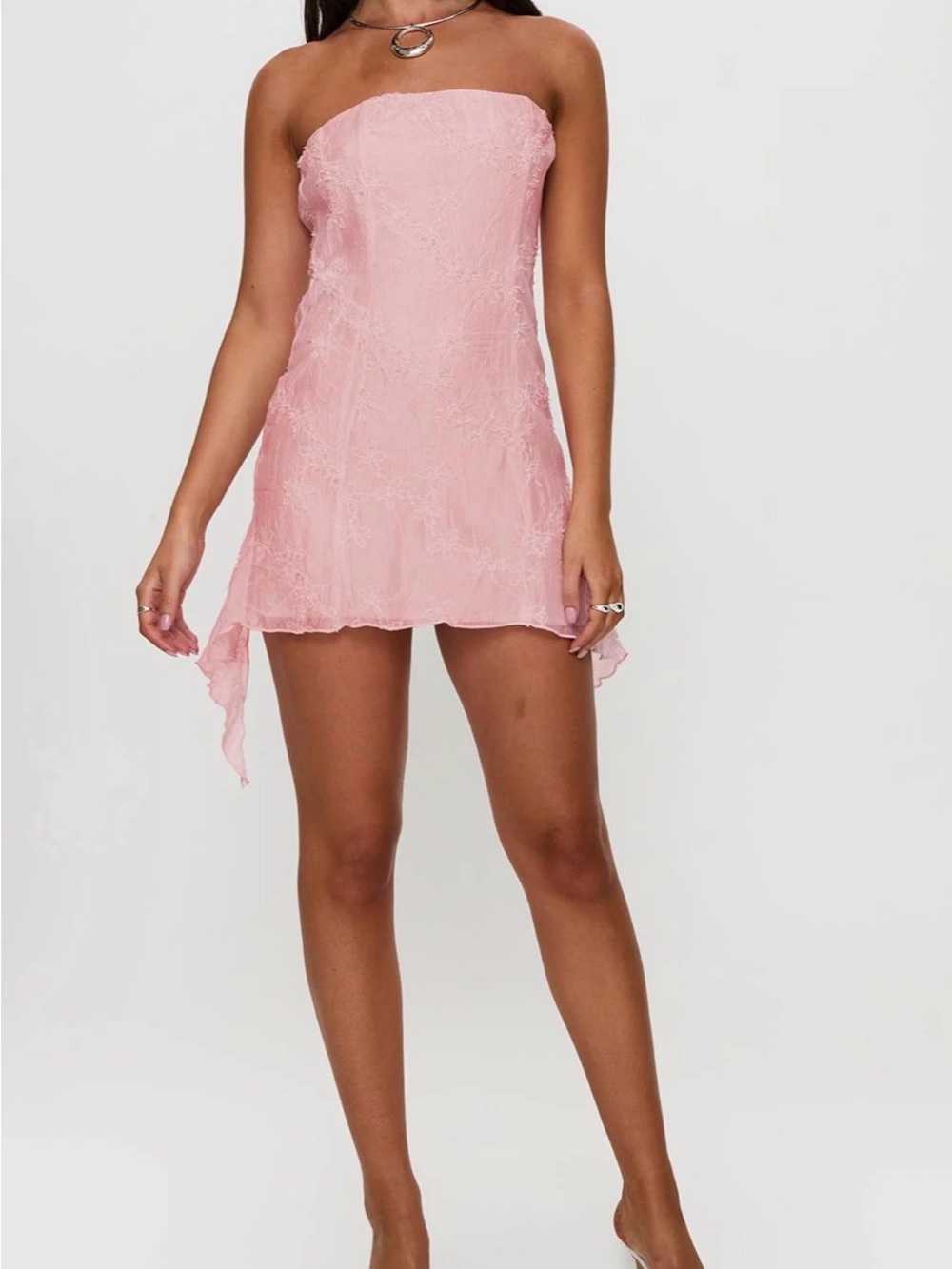 Princess Polly Strapless Lace-Texture Mini Dress - Blush Pink - Picture 2 of 7